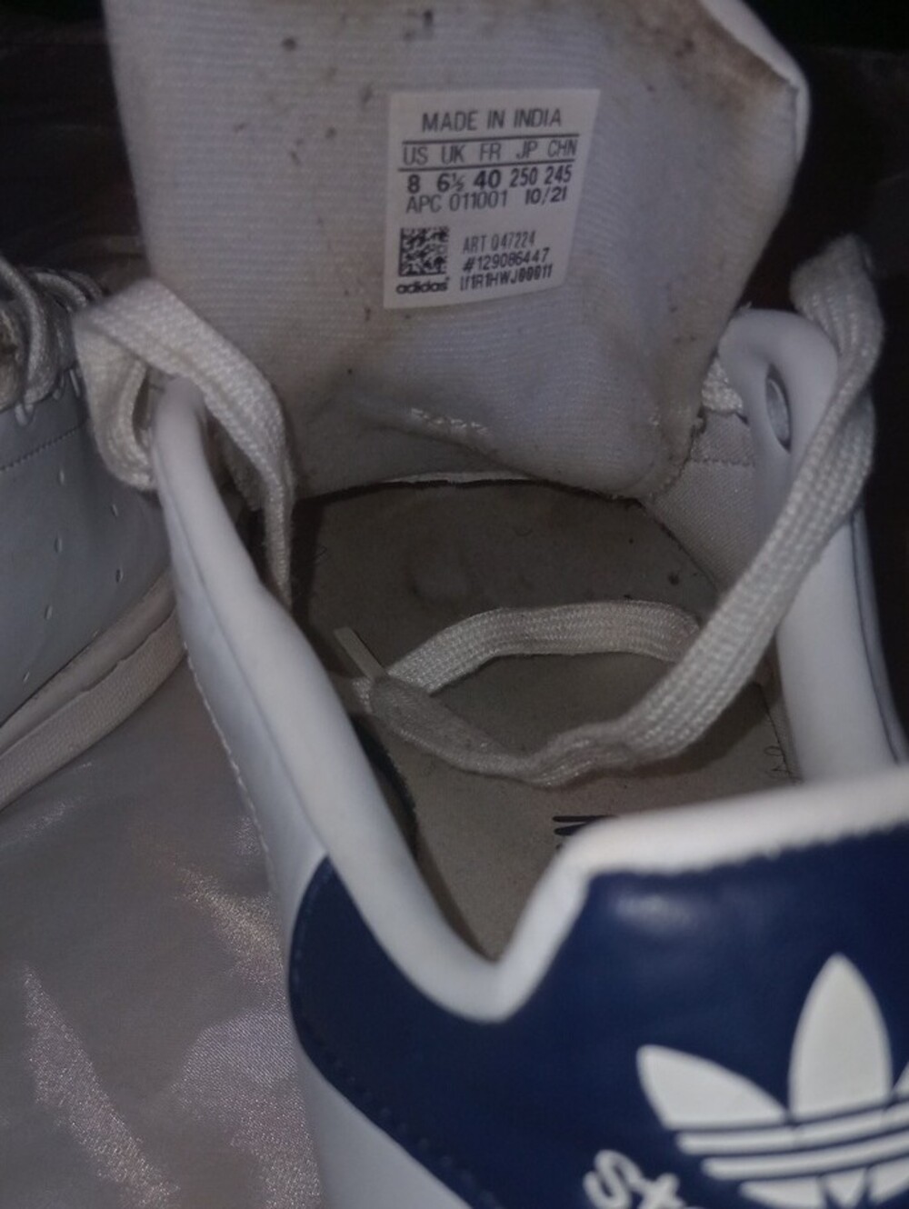 Stan Smith adidas Women's White Sneakers with Blue Tongue Logo - Picture 8 of 8